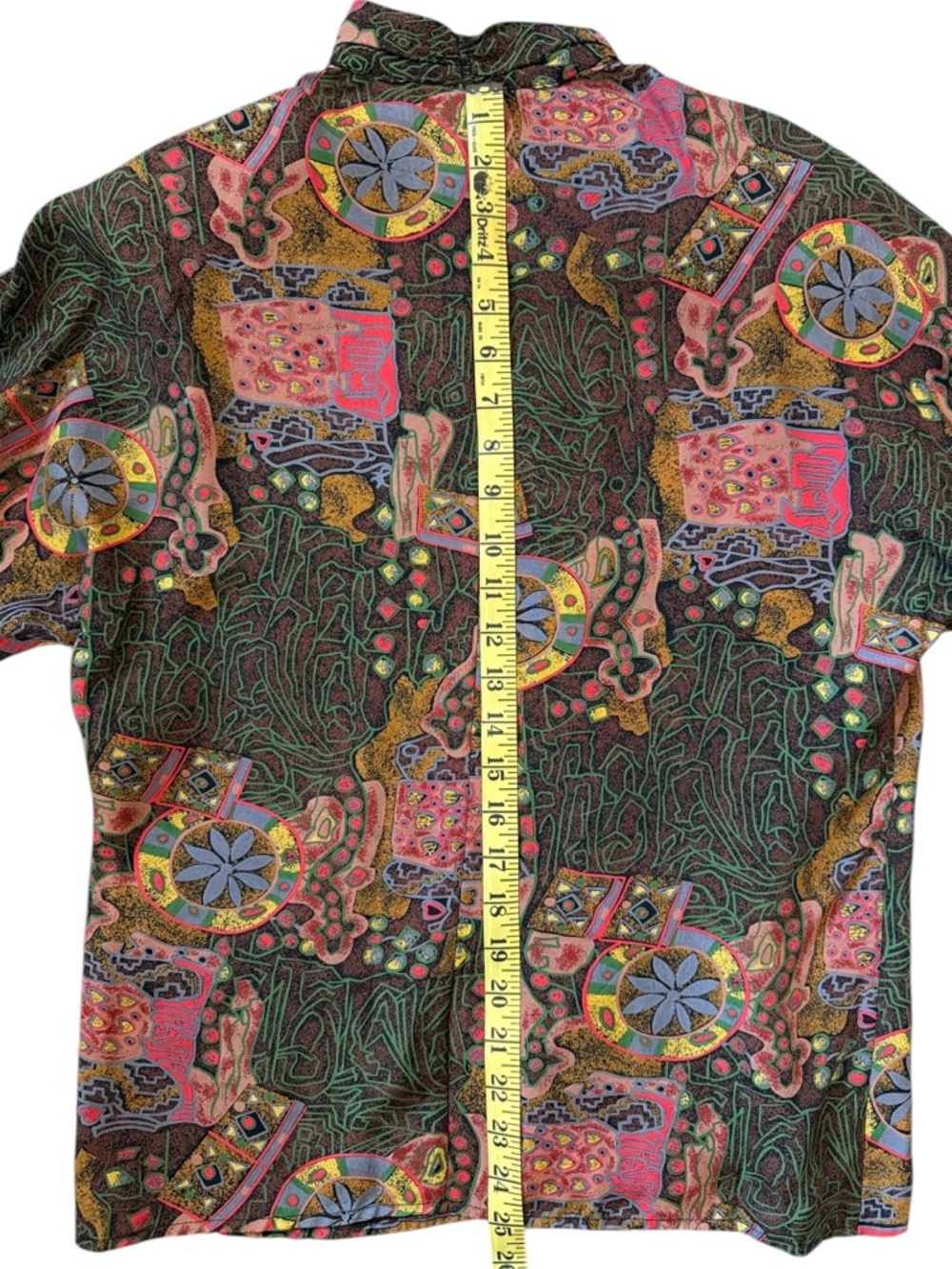 Vintage 80s Abstract Rayon Blouse Ruffle Neck Artsy Print USA Size 8 Statement - Picture 14 of 16